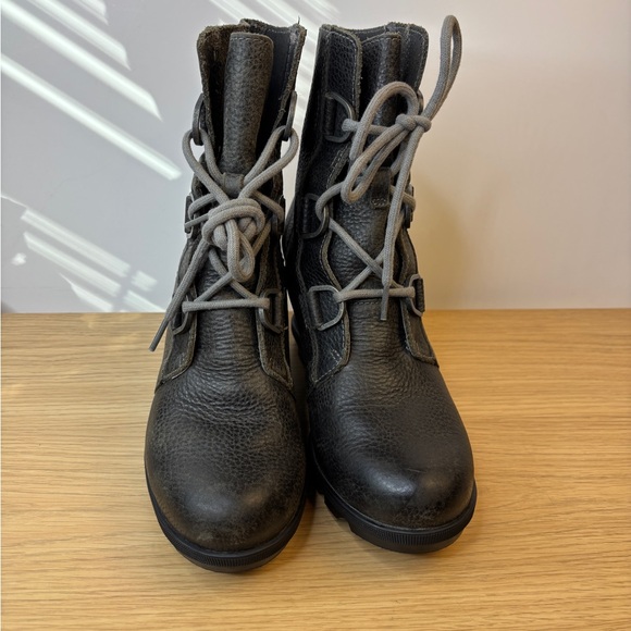 Sorel Lea Wedge Boots Womens Charcoal Grey Leather Lace Up Ankle Booties Size 8 - Picture 4 of 11